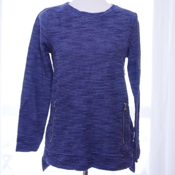 Blue Striped High Low Cotton Blend Casual Sweater - Picture 6 of 7